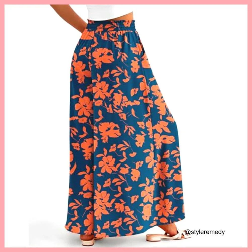 High Waist Wide Leg Palazzo Pants with Drawstring Waist and Pockets - Picture 4 of 7